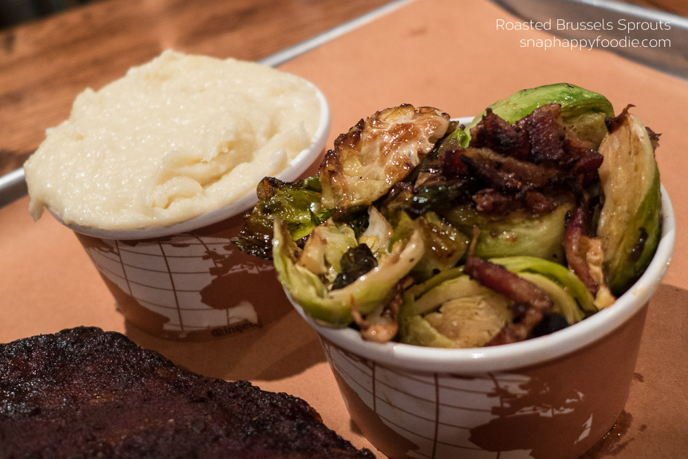 Roasted Brussels sprouts w/ Bacon and Caramelized Sweet Onions and Garlic Mashed Potato